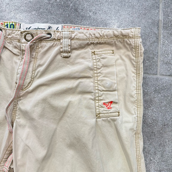 Vintage Y2K American Eagle baggy wide leg Tan Sz 10 cargo pants Gorpcore Skater - Picture 2 of 12